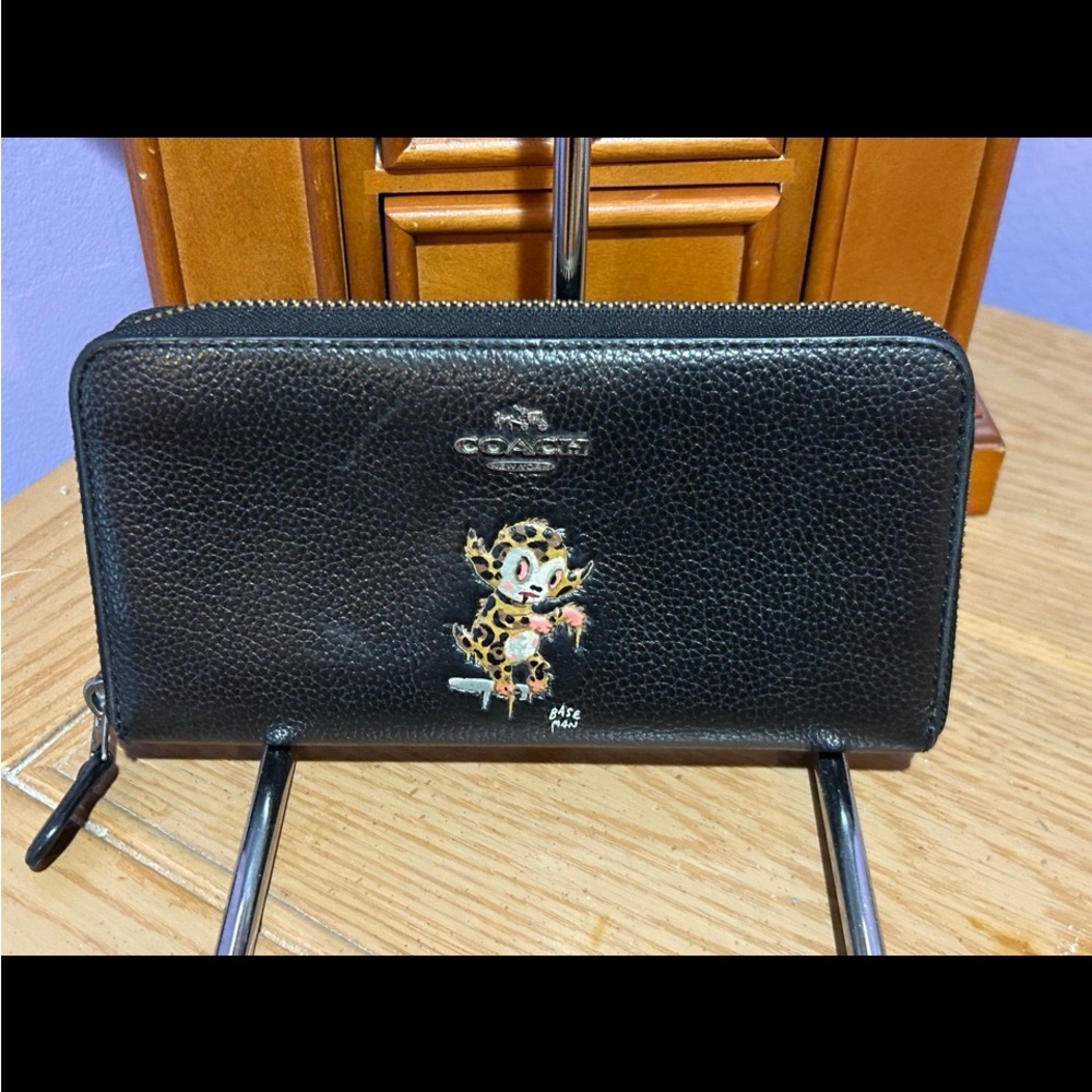 Coach Baseman Buster Black Leather Wallet Full Accordion